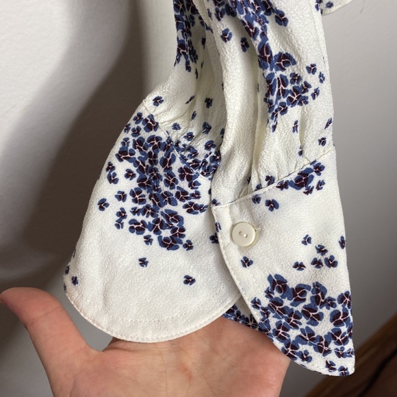 BA&SH Bruce microfloral print shirred v-neck blouse in ecru size M - Picture 8 of 13